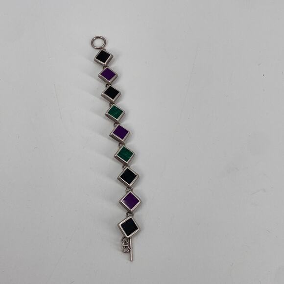 Vintage 925 square cabochon stone bracelet - Picture 1 of 6